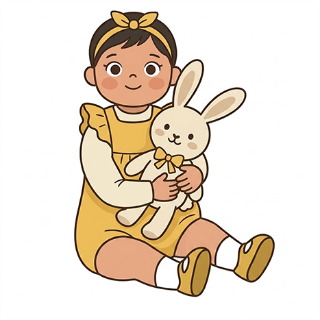 Pihu sitting with bunny toy